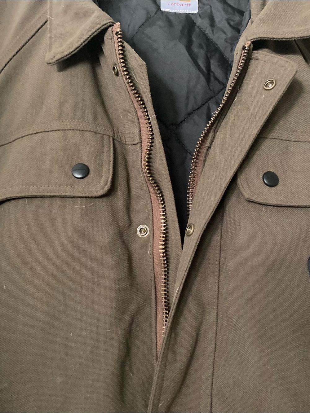 Vintage Carhartt Men's Dark Moss Green Canvas Quilted-Lined Field Jacket - XL